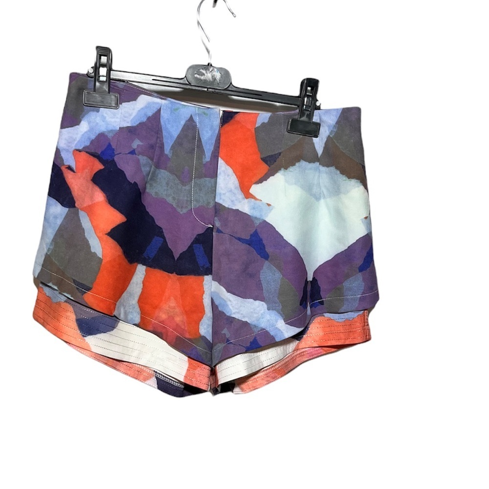 tea & cup geometric design high rise double layered polyester dressy shorts L